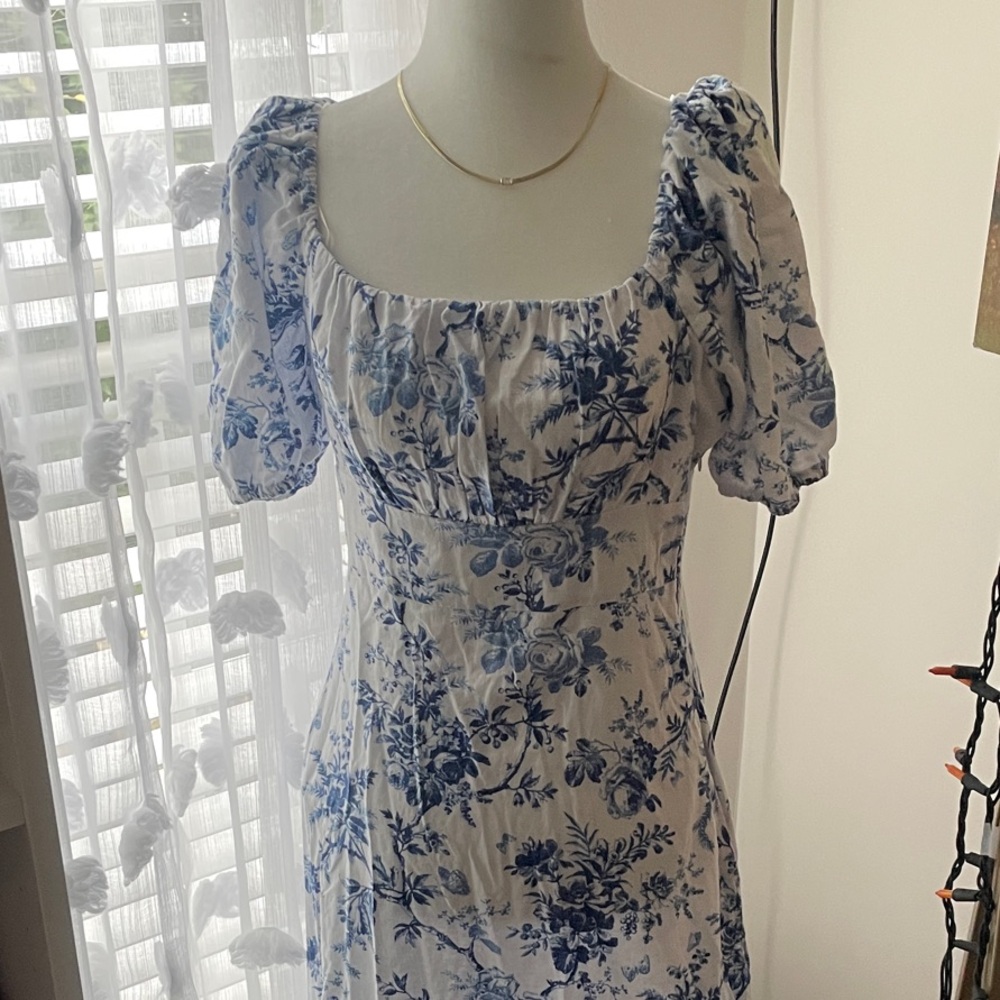 Laura Ashley Blue and White Floral Long Sleeve Dress